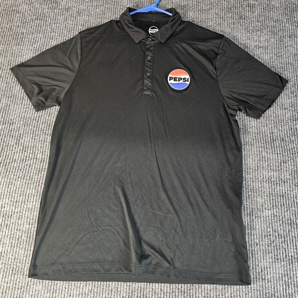 Pepsi Cola Polo Shirt Mens Large Black Logo Work Uniform Short Sleeve Tagless